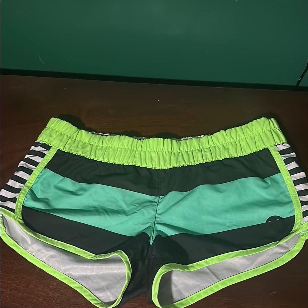 Hurley Green and Black Surf Shorts Lightweight Elastic Waist